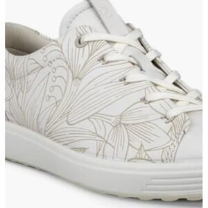 ECCO Size 40 US 9 9.5 Soft 7 Floral White Leather Sneakers Shoes Womens